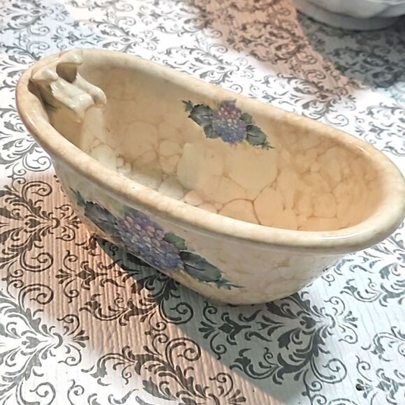 Vintage 80s Farmhouse Shabby 3 Lot Athens USA Soap Bathroom Dish - Picture 4 of 13